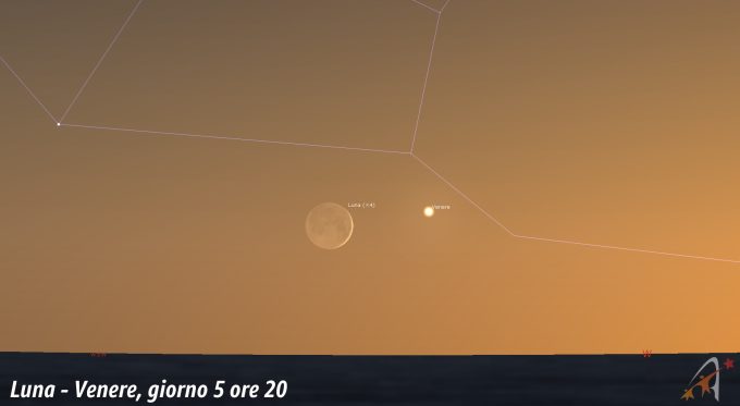 Congiunzione Luna - Venere, giorno 5 ore 20