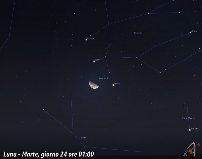 Congiunzione Luna - Marte, giorno 24 ore 01