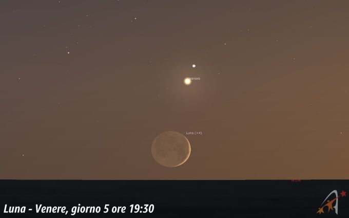 Congiunzione Luna - Venere, giorno 5 ore 19:30