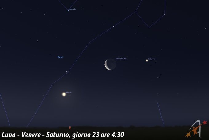 Congiunzione Luna - Venere - Saturno, giorno 23 ore 4:30