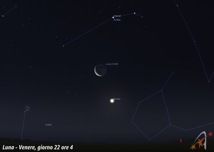 Congiunzione Luna - Venere, giorno 22 ore 4