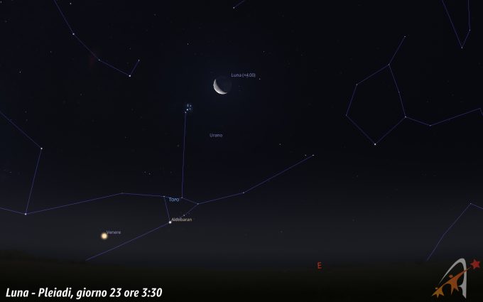 Congunzione Luna - Pleiadi, giorno 20 ore 3