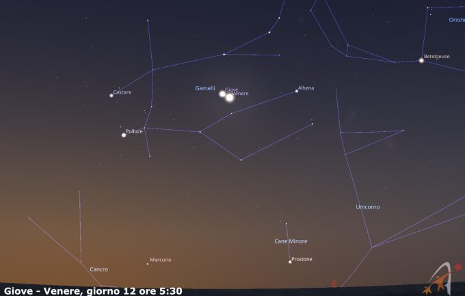 Congiunzione Giove - Venere, giorno 12 ore 5:30