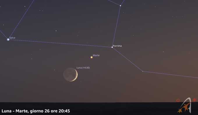 Congiunzione Luna - Marte, giorno 26 ore 20:45