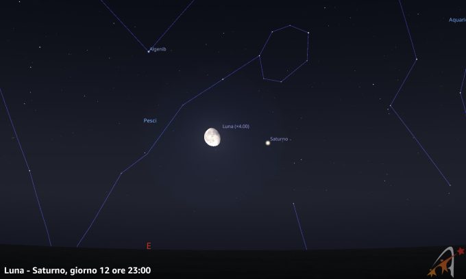 Congiunzione Luna - Saturno, giorno 12 ore 23