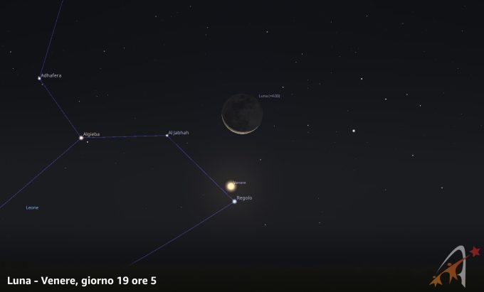 Congiunzione Luna - Venere, giorno 19 ore 5