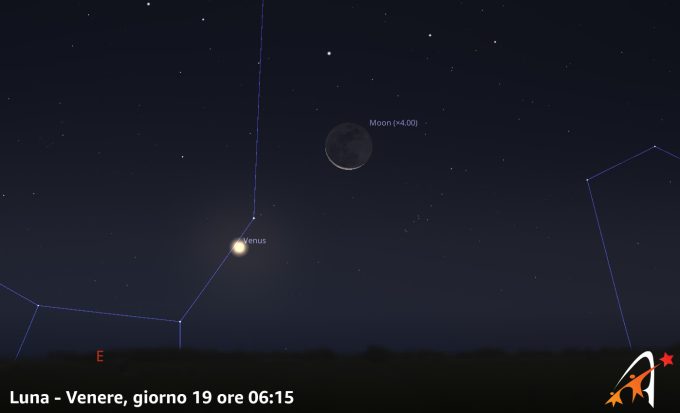 Congiunzione Luna - Venere, giorno 19 ore 06:15