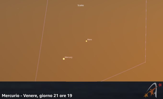 Congiunzione Mercurio - Marte, giorno 21 ore 19