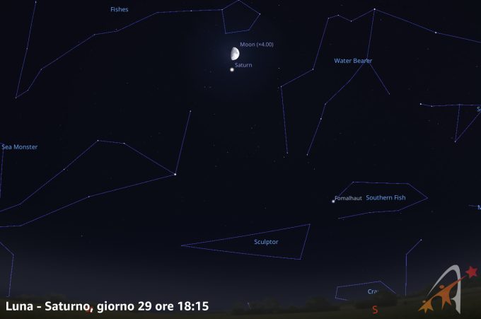 Congiunzione Luna - Saturno, giorno 29 ore 18:15