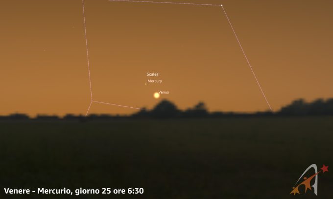 Congiunzione Venere - Mercurio, giorno 25 ore 6:30