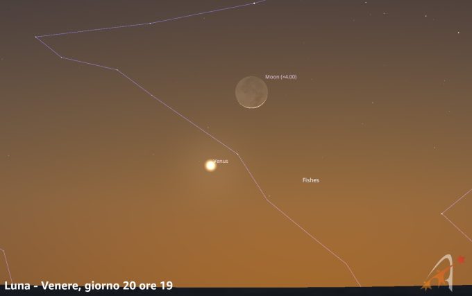 Congiunzione Luna - Venere, giorno 20 ore 19
