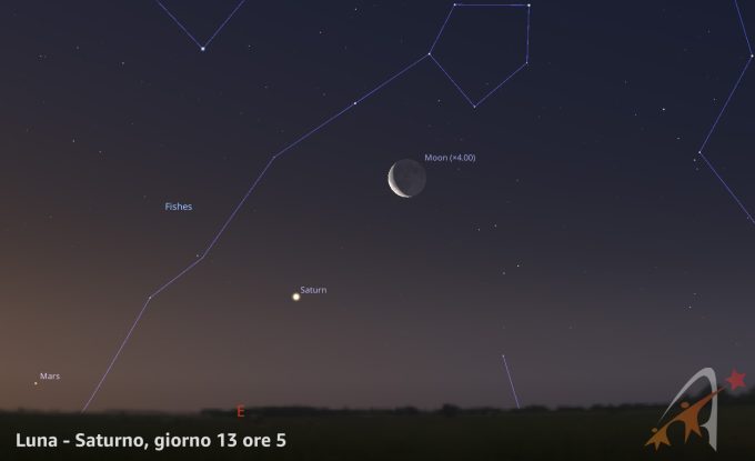 Congiunzione Luna - Saturno, giorno 13 ore 5