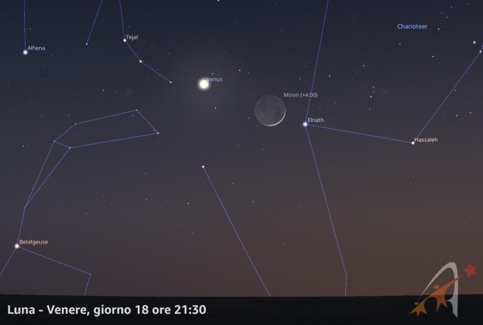 Congiunzione Luna - Venere, giorno 18 ore 21:30