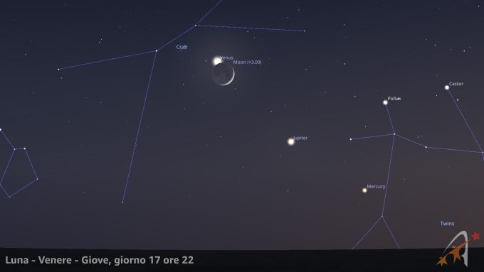 Congiunzione Luna - Venere - Giove, giorno 17 ore 22