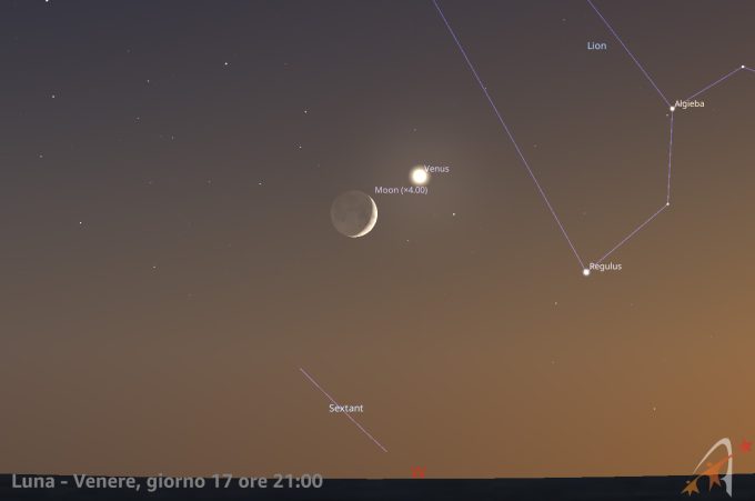 Congiunzione Luna - Venere, giorno 17 ore 21:30